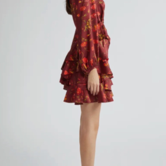 New Cinq a Sept Alice Floral Long Sleeve Mini Dress Rhubarb Sz 12 - Picture 3 of 5